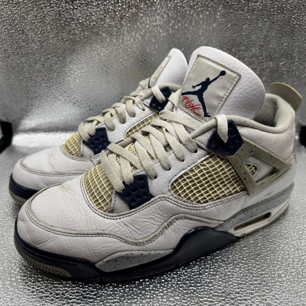 Size 10 Jordan 4 Retro Midnight Navy Mens White Good DH6927-140 Cement Print